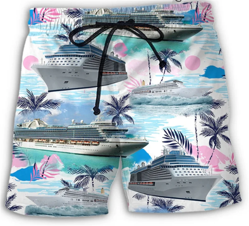 Retro Ship 3D Printed Men's Beach Shorts Men's Casual Swimwear Pants Woman Kids Summer Breathable Shorts Fitness Street Shorts