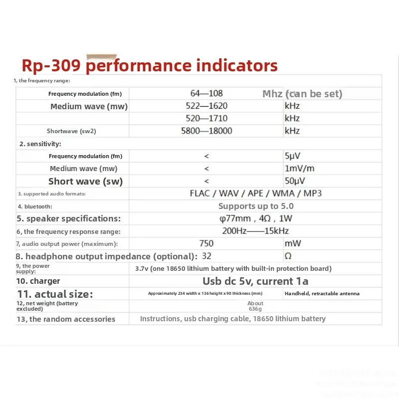 RP-309 Portable DSP Radio – Bluetooth Speaker & Digital Player
