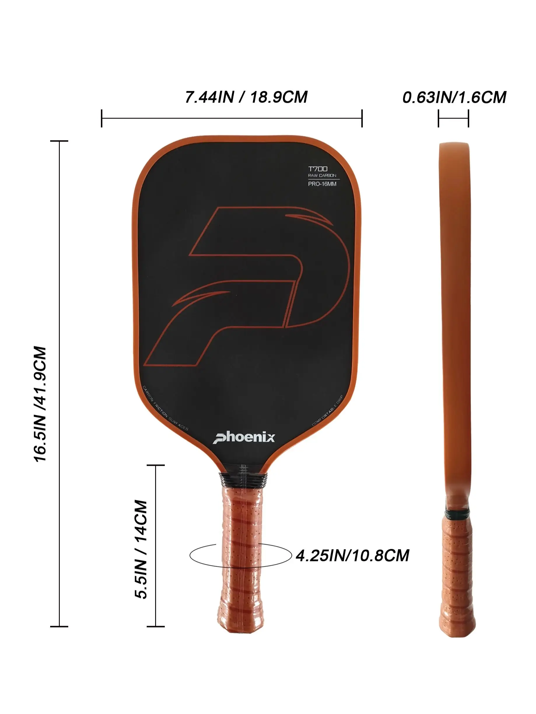 Competition Toray T700 Carbon Fiber Carbon Friction Surface Raw Carbon Comfort Foam Grips 16mm pickleballs paddles