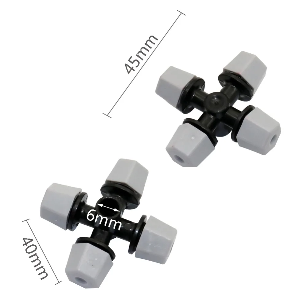 6mm Cross Mist Nozzles Greenhouse Cooling humidifying Garden Irrigation Nozzles Agriculture tools Atomizing Sprinklers 50 Pcs