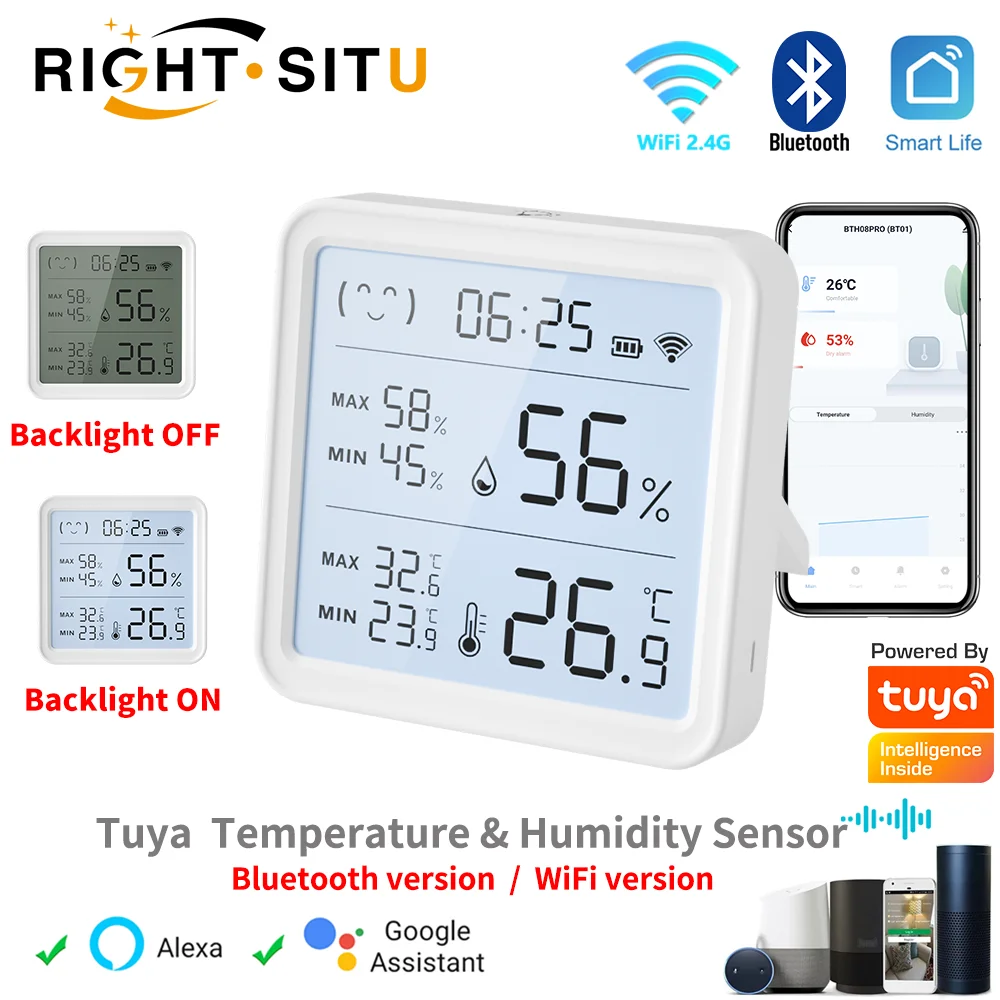 Tuya WiFi Temperature Humidity Sensor For Smart Home Backlight Hygrometer Thermometer Compatible Bluetooth APP Remote Control