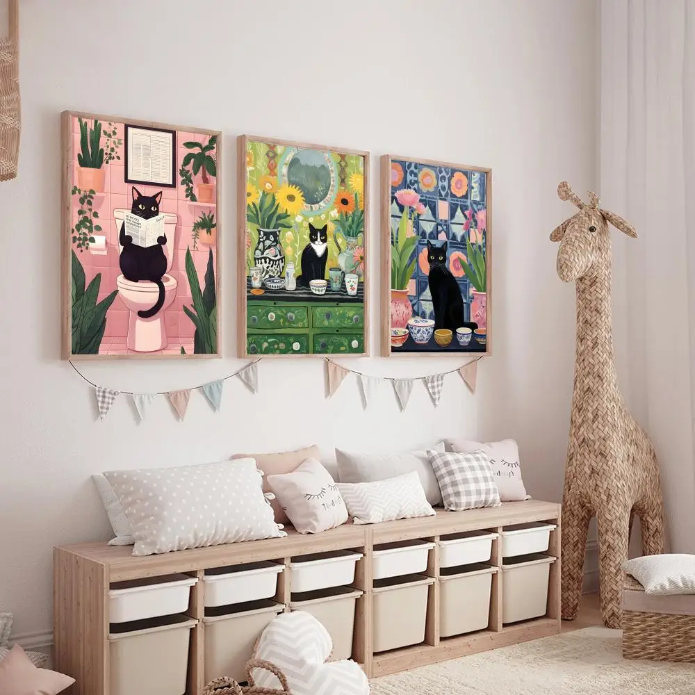 غرفة النوم الخضراء والقط اللوحة الخط HD قماش المشارك غرفة المعيشة غرفة نوم بار الديكور الجمالي #3