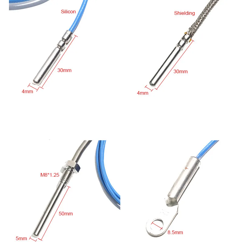 1PC PT1000 Type Temperature Sensor Probe Version Round Hole Installation 8.5mm / Screw-in Thread M8x1.25 / Rod 4x30mm