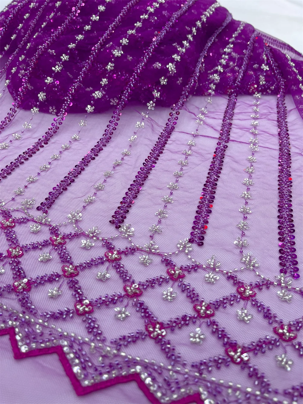 African Beaded Lace Fabric 2024 High Quality Fabrics By The Meters Sequins Tulle Wedding Dresses Embroidery For Sewing 5 Yards
