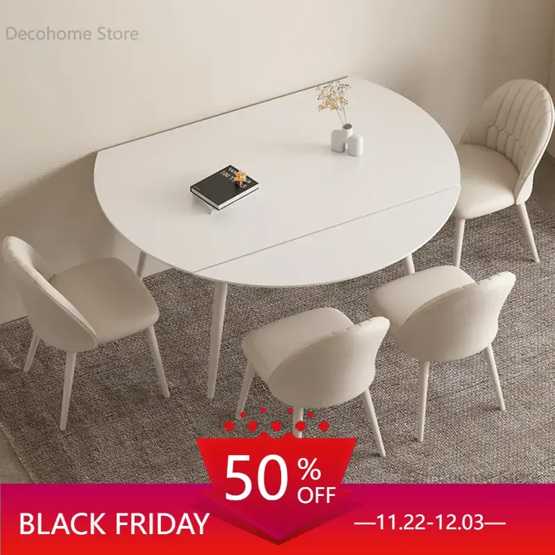 

Nordic Luxury Retractable Folding Dining Table Slate Dining Tables Small Apartment Square and Round Dual Purpose Table Furniture