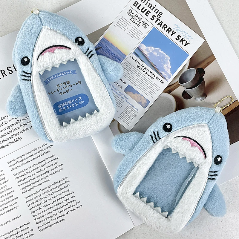 1PC Blue Sharks Plush Card Holder Fluffy Photocard Holder Bus Card Sleeve Id Bank Credit Card Holder Protector Stationery