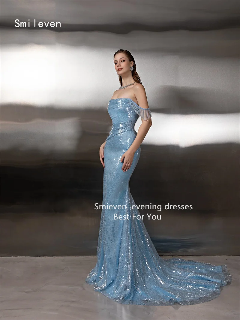 Smileven Elegance Sky Blue Mermaid Prom Dress Strapless Party Gowns Moisturizing Zipper Occassion Dress Customized 2026