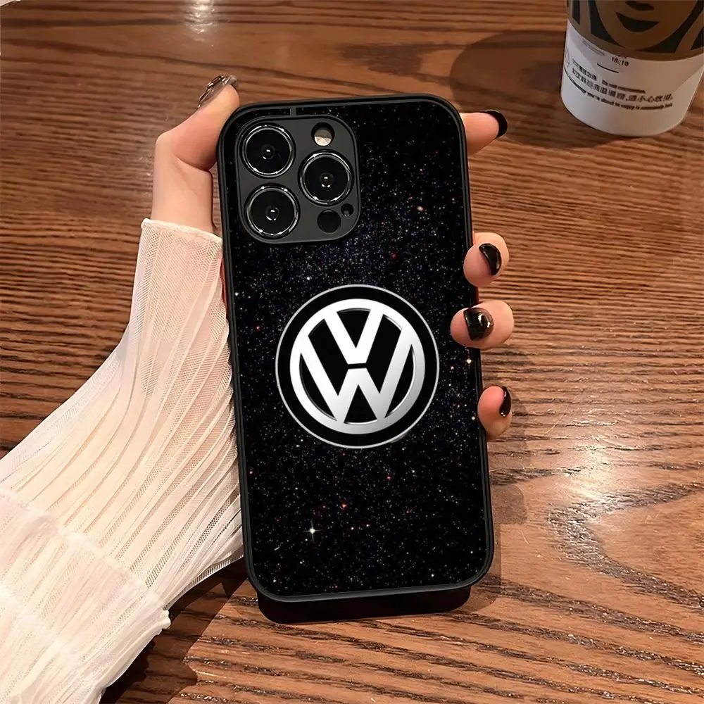 V-VolkswagenESS Car LOGO Phone Case for iPhone 13 15ProMax 14 11 12 Pro Max Mini 8 7 Plus SE2020 XS Max X XR Matte Black Cover