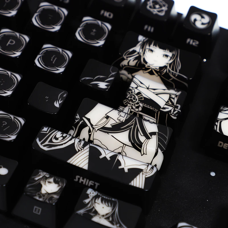 Imagem -04 - Genshin Impact Raiden Shogun Anime Custom Keycaps Black Hole Keycap Revestido para Teclado Mecânico Design 104 Chaves por Conjunto