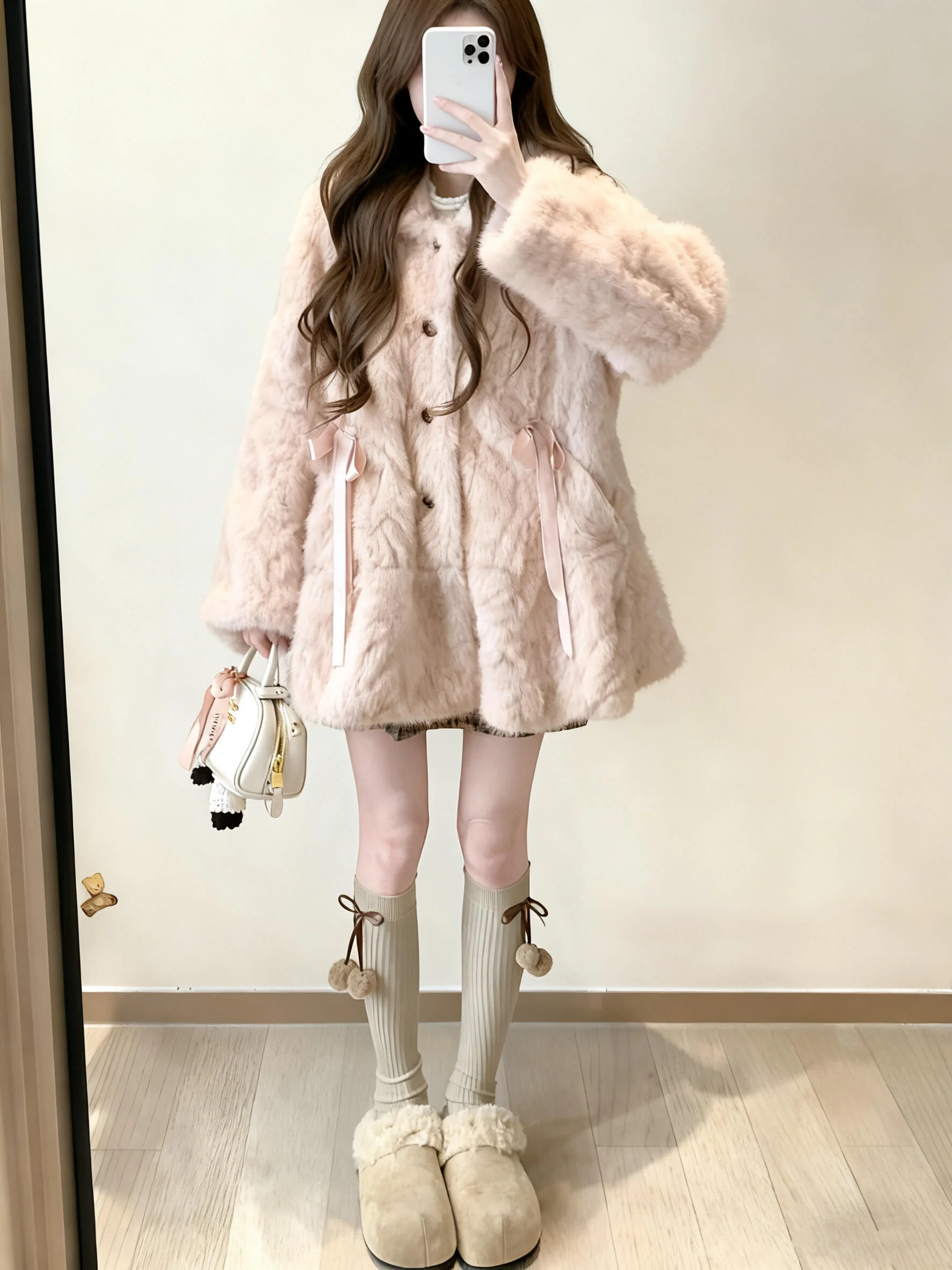 

Женская шуба средней длины Thiened с узлом из натуральной кожи и меха, зимняя верхняя одежда Sweet Sle, китайское производство