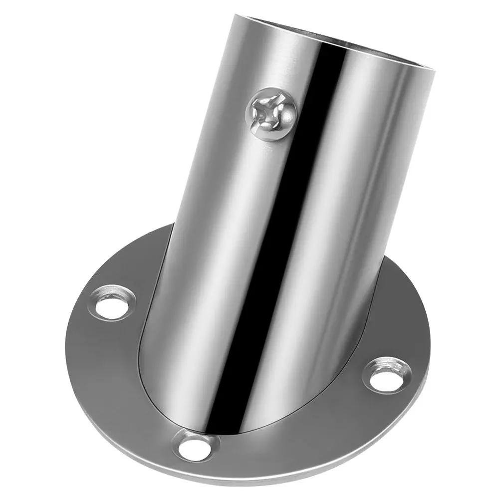 Robust Bevel Flange Seat Shower Curtain Rod Holder Stainless Steel Wall Mount Adjustable Support for Bathroom Closet Towel Pole