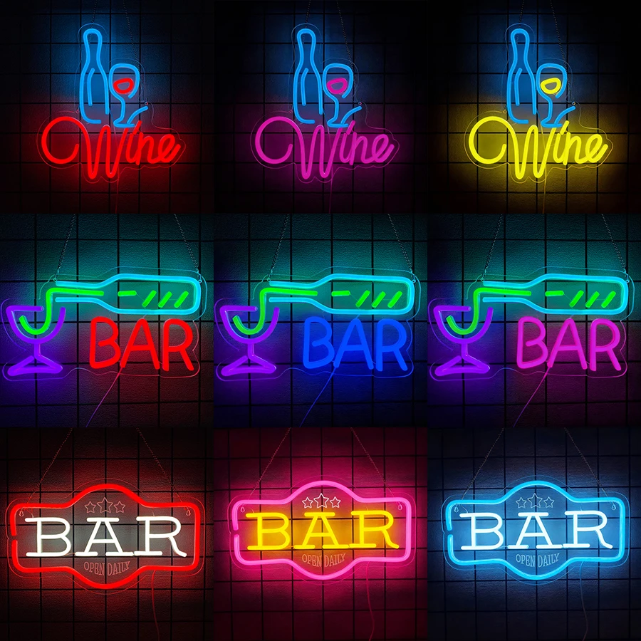 Bar Neon Sign Wine …