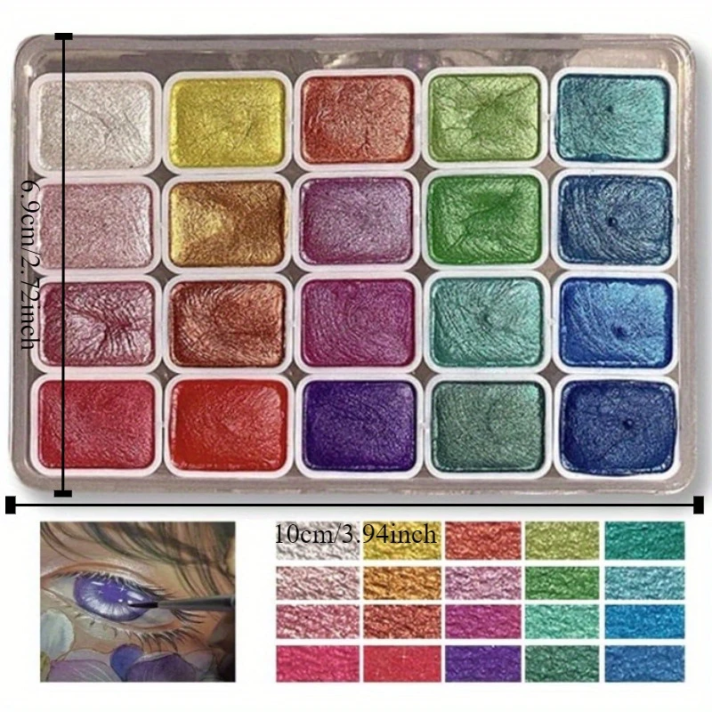 20 Colors Pearlescent Watercolor Set Metallic Watercolor Paint Set Sparkle Pearlescent Watercolor For Artists Students Hobbyists