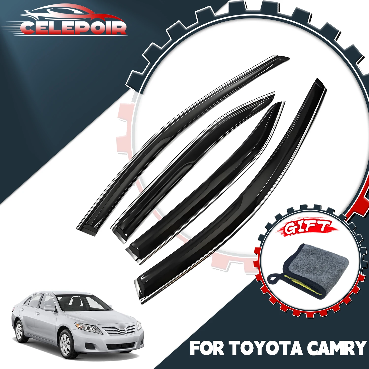 

For Toyota Camry Smoke W/ Chrome 2007-2011 Window Visor Rain Guards