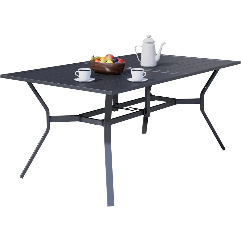 

Outdoor Dining Table, 60" x 38"Patio Metal Steel Slat Table for 6-Person with 1.57" Umbrella Hole,for Gardens or Backyards,Black