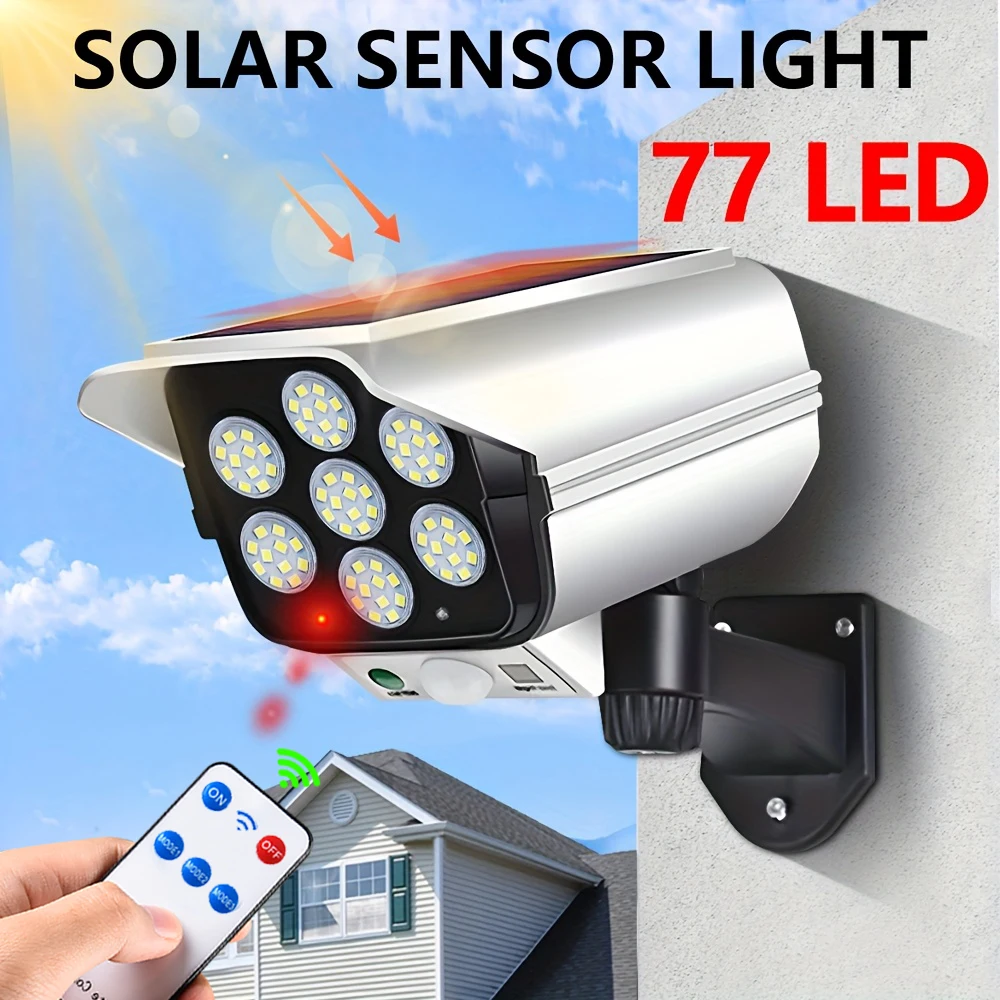 3 Modes Multi-angle Lighting High Simulation Camera Solar Surveillance Lights 77 LED Outdoor Motion Sensor Wall Light