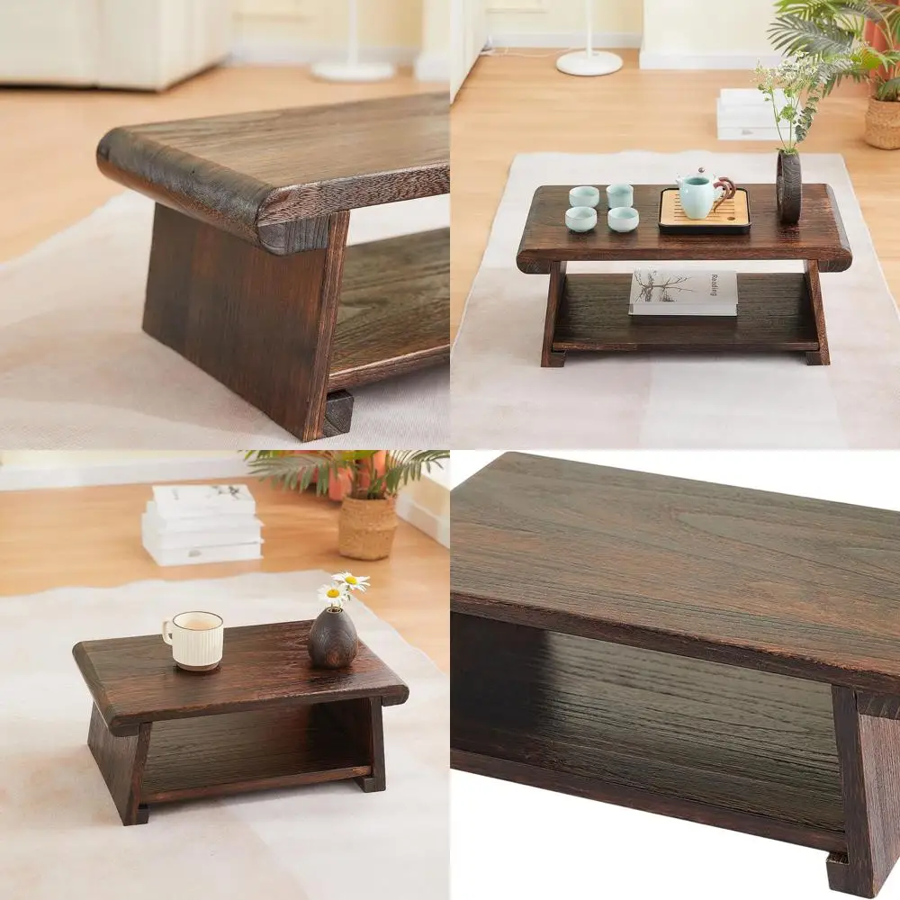 

Japanese Wooden Floor Seating Altar Table, Meditation & Tea Table, Brown, 26.7x13.6x11 Inches