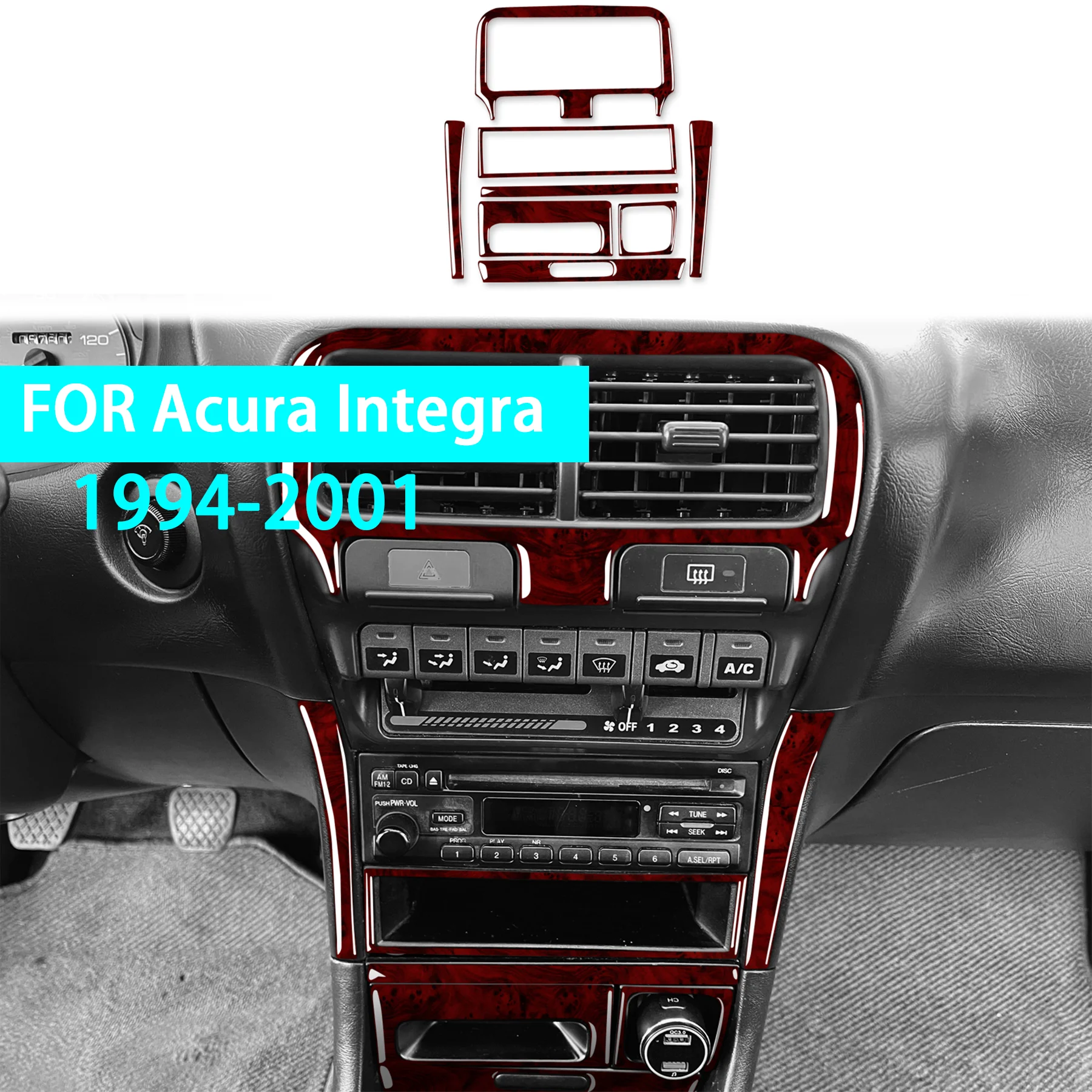 Car Central Storage Cigarette Lighter Ashtray Panel Frame Wood Grain Interior Accessories Sticker FOR Acura Integra 1994-2001