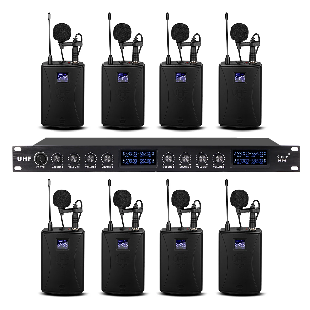 Factory Prices 208 UHF 8 Channels High Quality Professional Wireless Lavalier Microphone