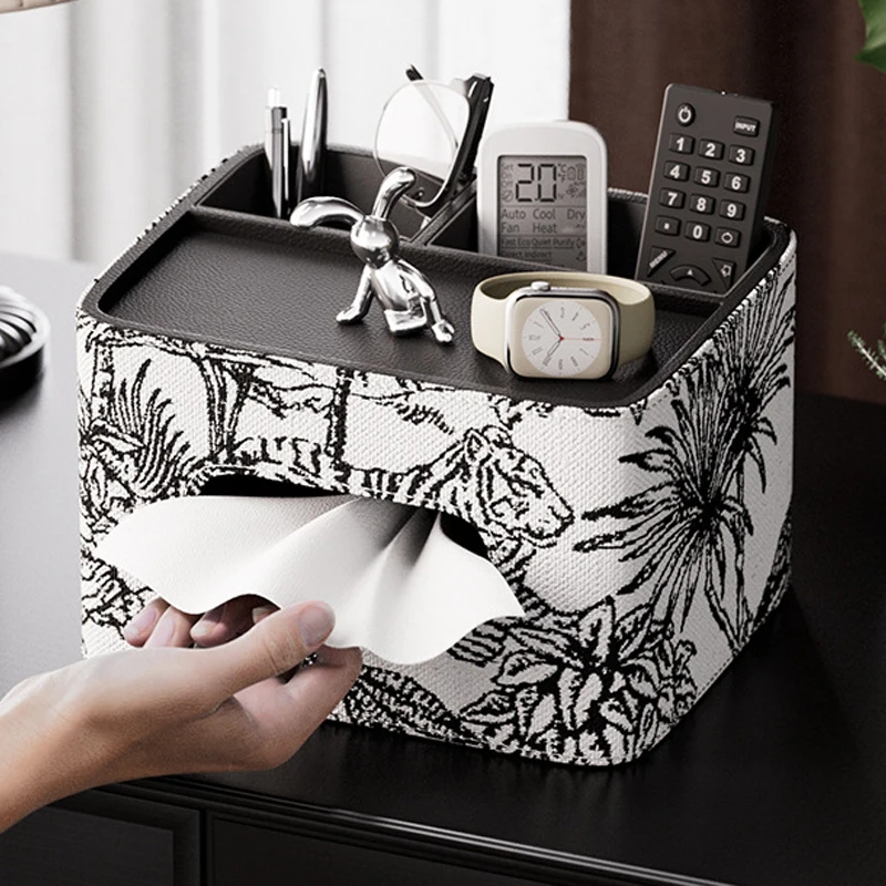 2027 AhunderJiaz Light Luxury Tissue Box Creative Leather Tissue Box Remote Control Organizer for Living Room Table Home Decorat
