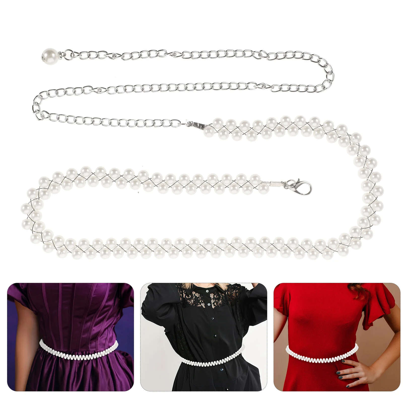 

Women Adjustable Pearl Waist Chain Imitation Metal Body Chain Buckle Waist Belt Jewelry Dress Accessory Dress Accessories