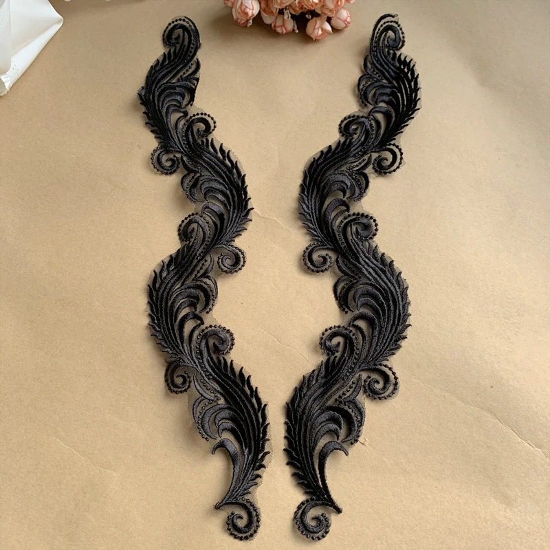 Europäische Drachen-Spitzenapplikation, handgemacht, DIY-Kleidungszubehör für Hochzeitskleider, Schwarz und Weiß, 2 Paar – Detail 5