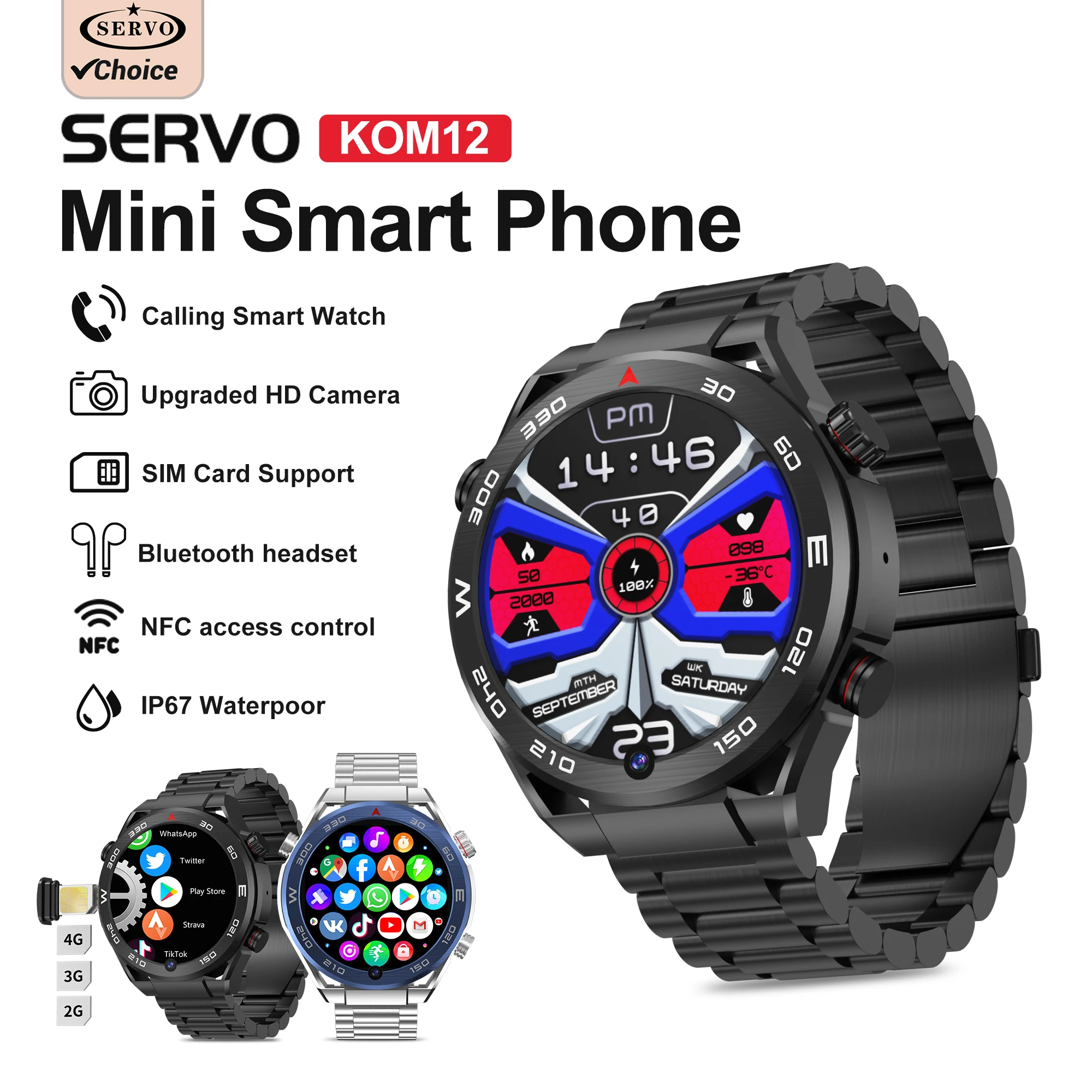 SERVO KOM12 Built-in GPS Smartwatch 4G LTE Android OS 1.62