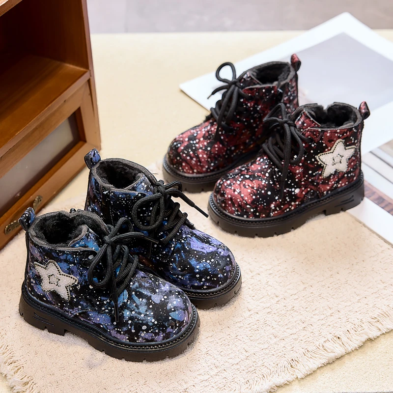 Kids Short Boots Colorful Round Toes Girls Princess Boots Soft Bottom 2026 Brand New Children Leather Shoes Non-slip Trendy