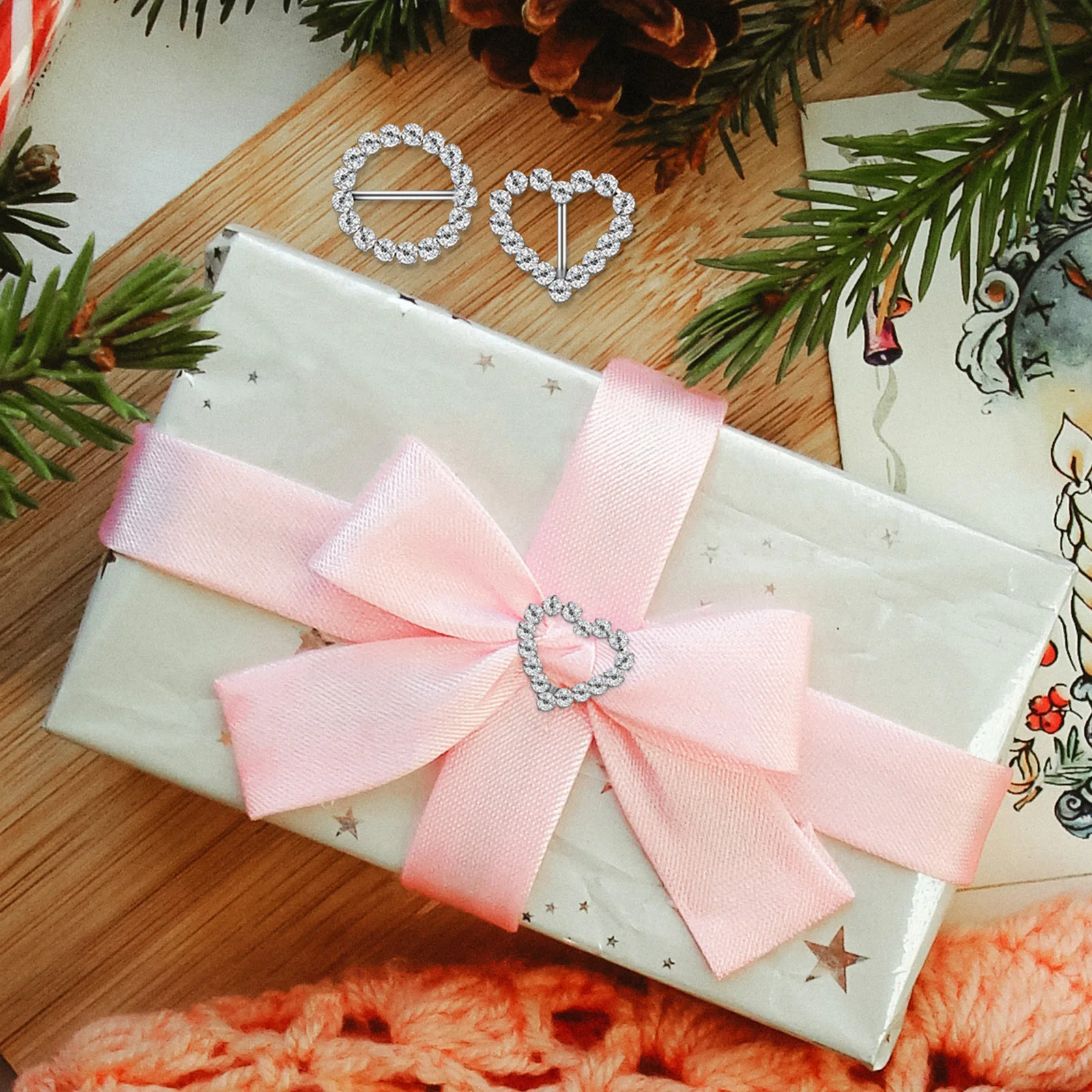 

10 pcs Rhinestone Slider Buckles Round Heart Metal Fastener For Diy Clothes Bags Shoes Ribbons Decor Craft Wedding Invitation