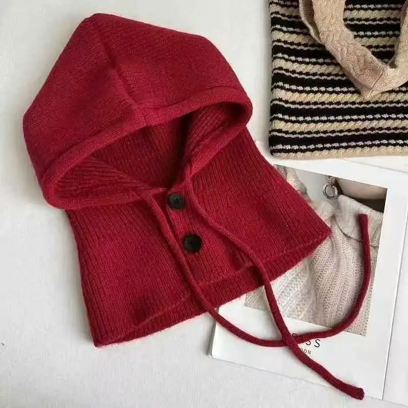 1 Pcs Versatile and Fashionable Neck Protection Fake Collar Knitted Hat Internet Famous One Piece Hat Small Shawl Women Hat