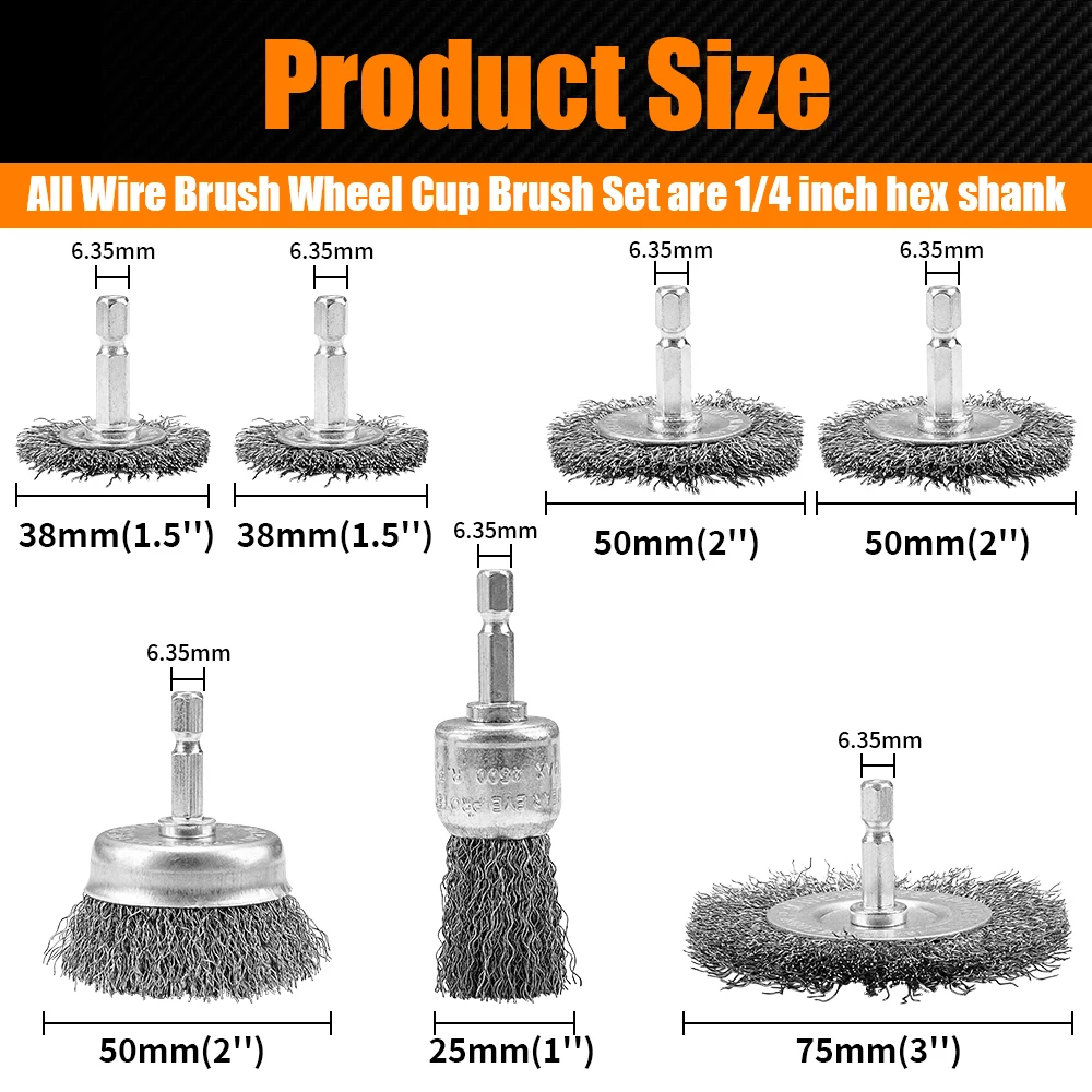 3/7Pcs Wire Brush Wheel Cup Brush Set Wire Brush for Drill 1/4 Inch Hexagonal Handle  for Drills  Cleaning Rust Peeling Grinding