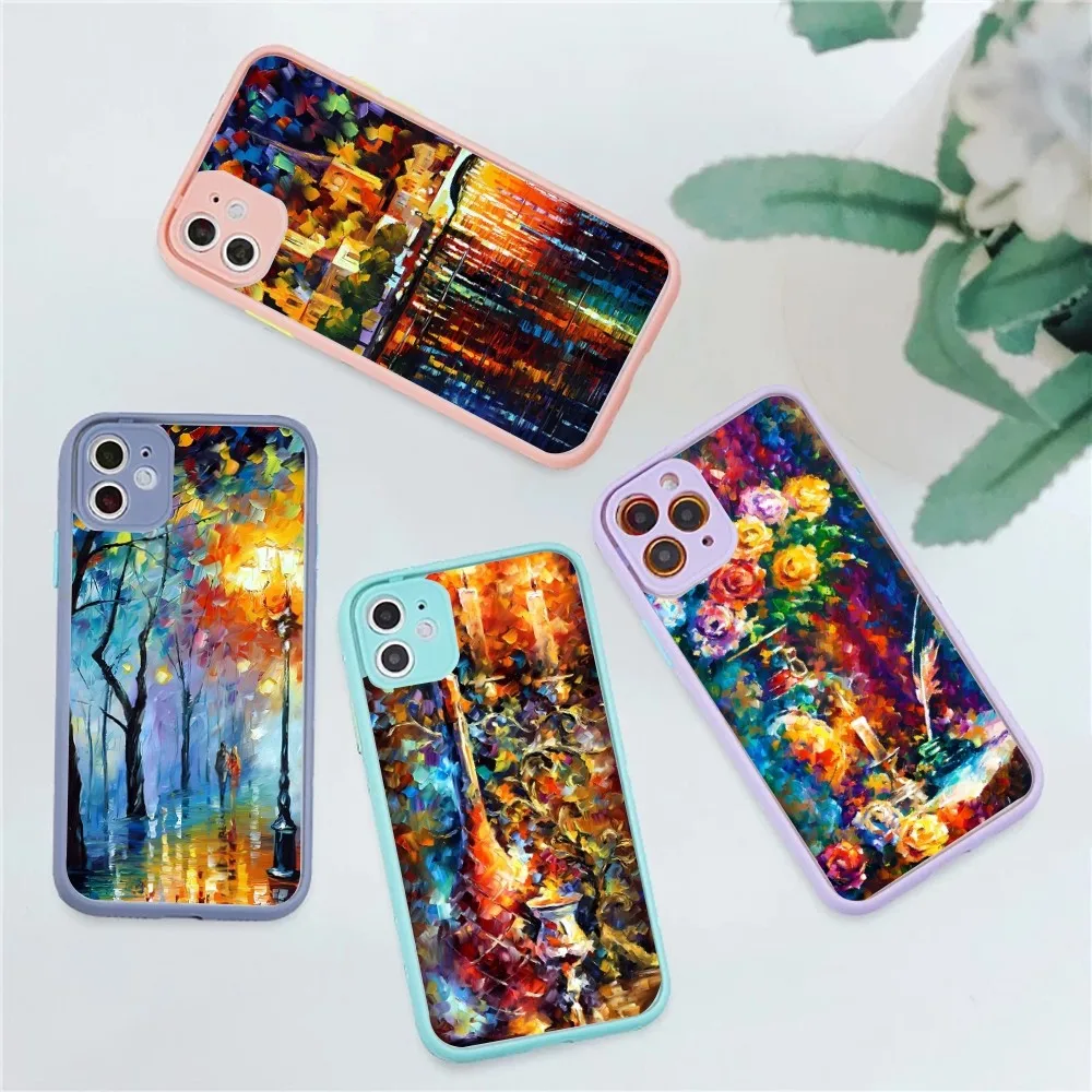 L-Leonid Oil A-Afremov Painting Phone Case For IPhone 14 11 12 13 Mini Pro Max 8 7 Plus X XR XS MAX Translucent Matte Cover