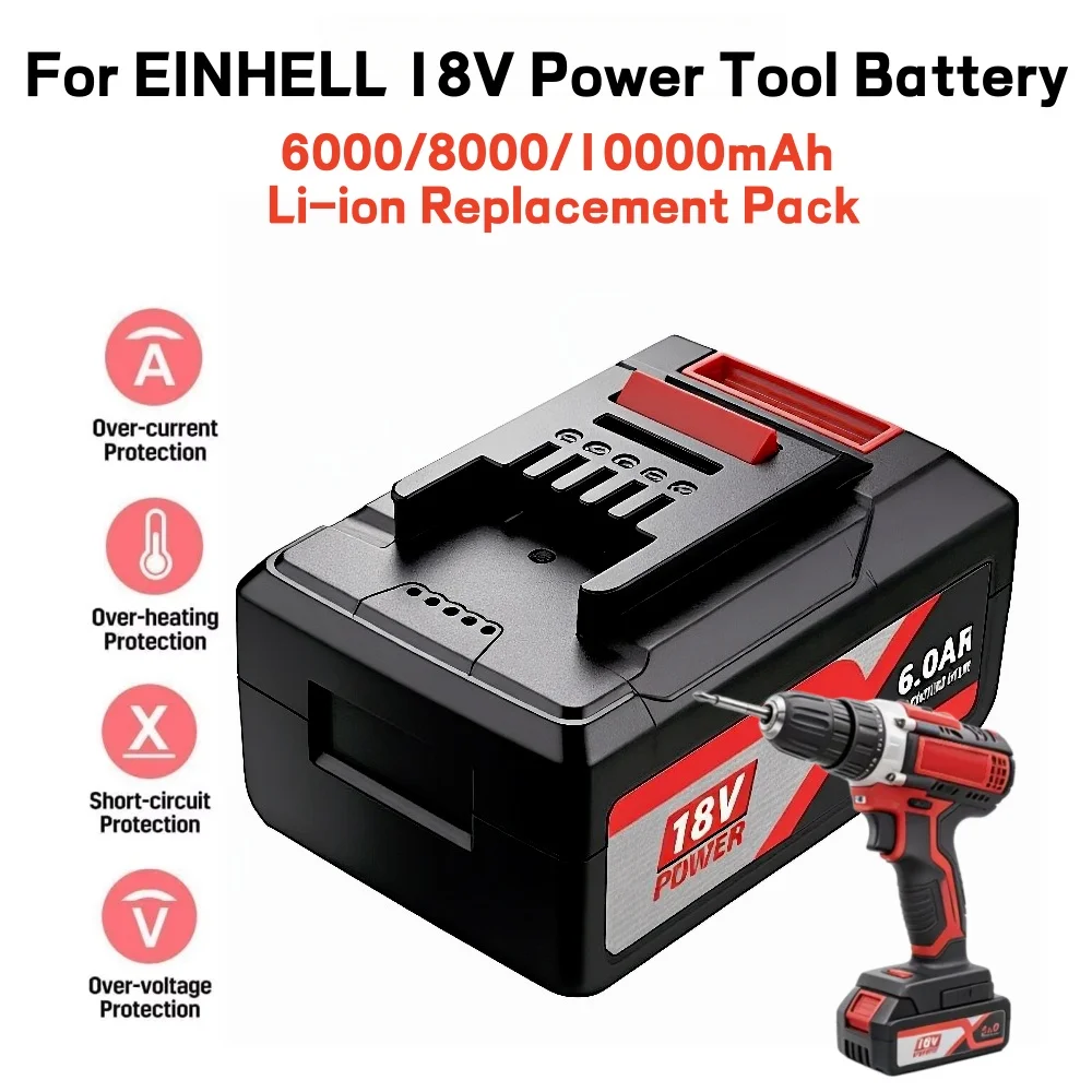 18V 6000/8000/10000mAh Lithium Ion Replacement Battery, Rechargeable Battery Pack for Cordless Power Tools