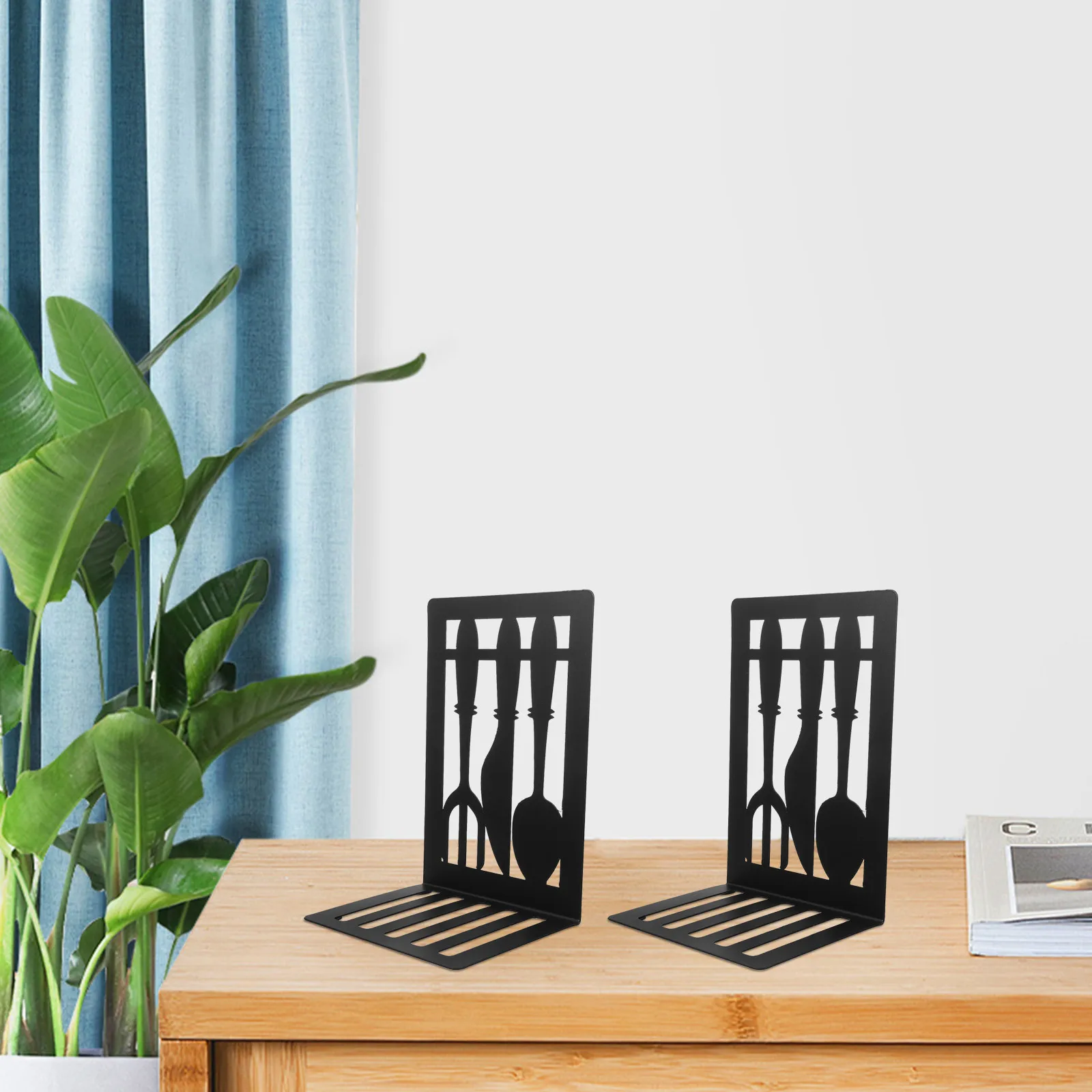 

1Pair Metal Bookends Cutlery Shaped Iron Organizer Exquisite Book Holder Decorative Shelf Accessory Study Supplies Home