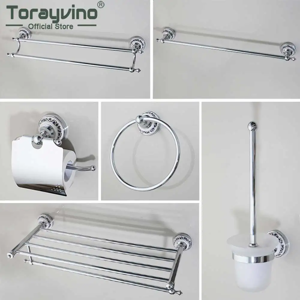 

Torayvino Bathroom Accessories Set 6 set chorme finished Towel Rail Rack Soap Holder Bar Hook Toilet Brush Bathroom Hardware