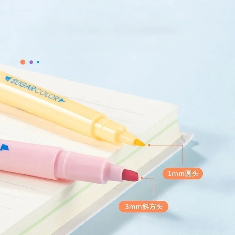 6pcs/set Cute Candy Color Highlighter Pen Stationery Double Headed Fluorescent Mark Pen Office School Supplies