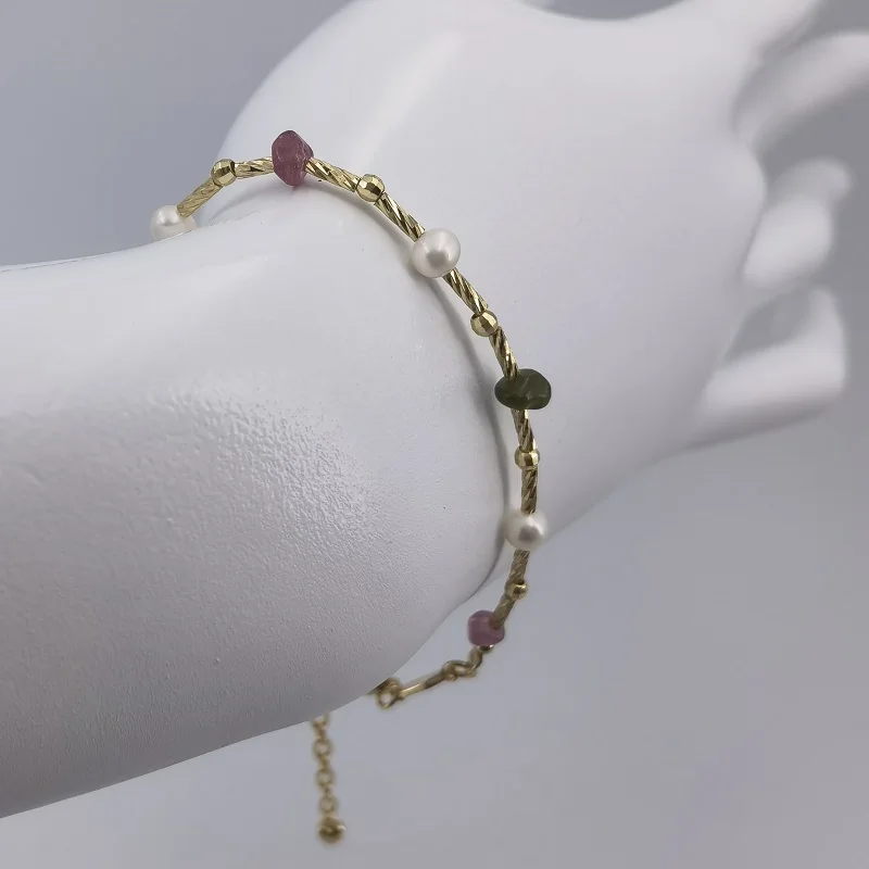 

WJEB Bracelet Multi Colored Tourmaline Pearls Paired with Gold-plated Sterling Silver Girl Women Fashion Party Jewelry Gifts