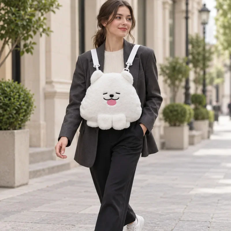 Cute White Plush Backpack Fluffy Stuffed Animal Bag Soft Pillow Rucksack Kawaii Doll Shoulder Bags For Girls Kids Birthday