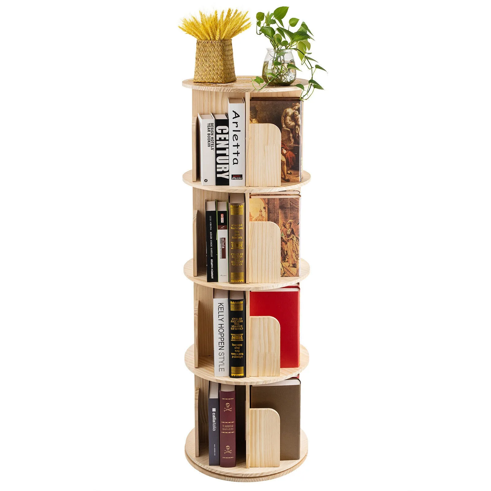 US 4 Tier Rotating Bookshelf 360 Bookcase Freestanding Storage Shelf Display Rack