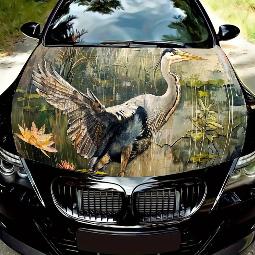 

Gorgeous Lotus Pond Heron Shadow Car Hood Wrap Color Vinyl Sticker Truck Graphic Bonnet Auto Accessories Decoration Decal Gift