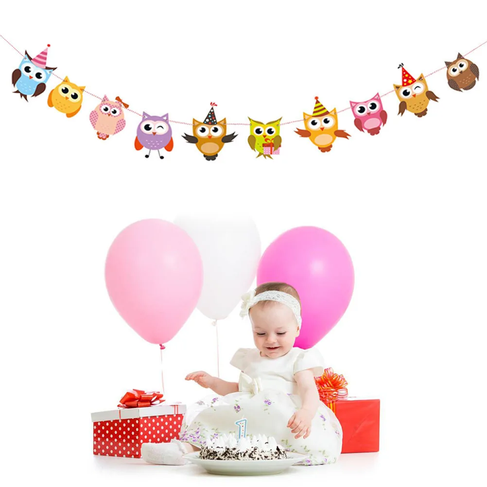 

2Pcs Owl Banner Double Side Print Kids Hanging Decoration Cartoon Animal Party Children Birthday Kindergarten Photography