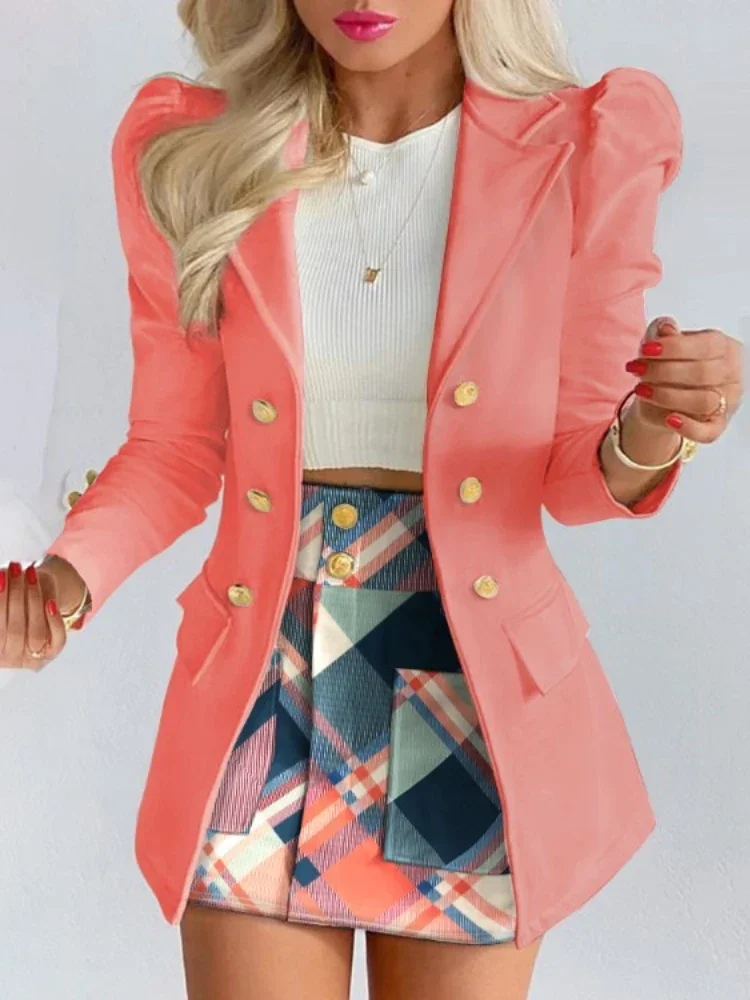 Spring Long Sleeve Solid Color Jacket With Mini Skirt Two-piece Suit Tailleur Femme Blazer And Set Dress