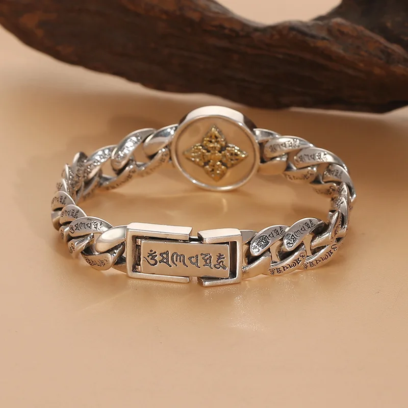 S925 silver nine palace bagua bracelet six-character mantra thai silver retrostylish transfer casual trendy hand jewelry