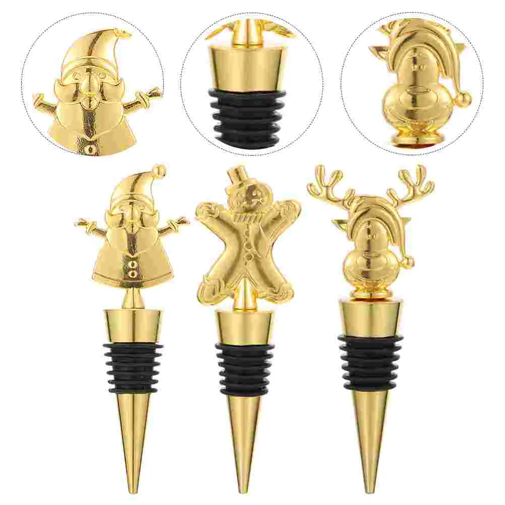 3 Pcs Christmas Corks Stoppers for Bottles Drinks Golden Beverage Cabinet Opener Wall Mounted Cute