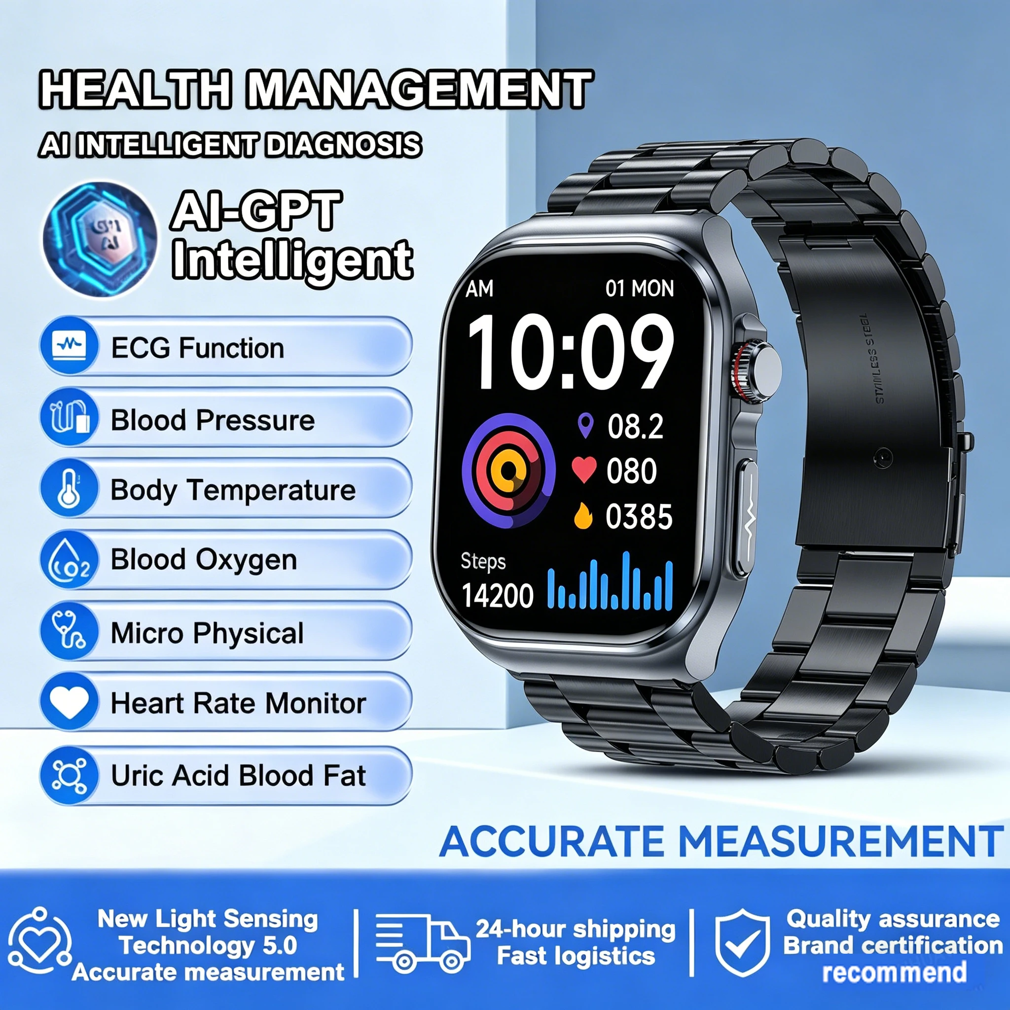 Marsyu  Accurate ECG Smart Watch Heart Health Analysis Blood analysis Blood Lipid Blood Pressure BT call Smart Watches For Men