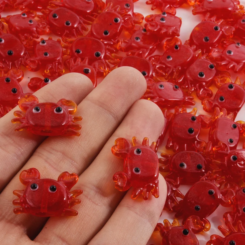 5/12pcs Sea Animal Lampwork Beads Tiny Fish Crabs Shrimp Shaped Loose Glass Bead For Craft Jewelry Making Necklace Accessories