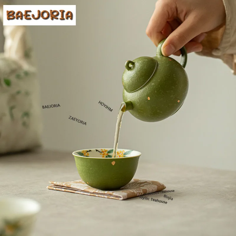 Citrus Green Hand-painted Osmanthus Tea Set Complete Set Elegant Tea Ceremony Set Teapot And Tea Cup Set Tea Services Ornaments
