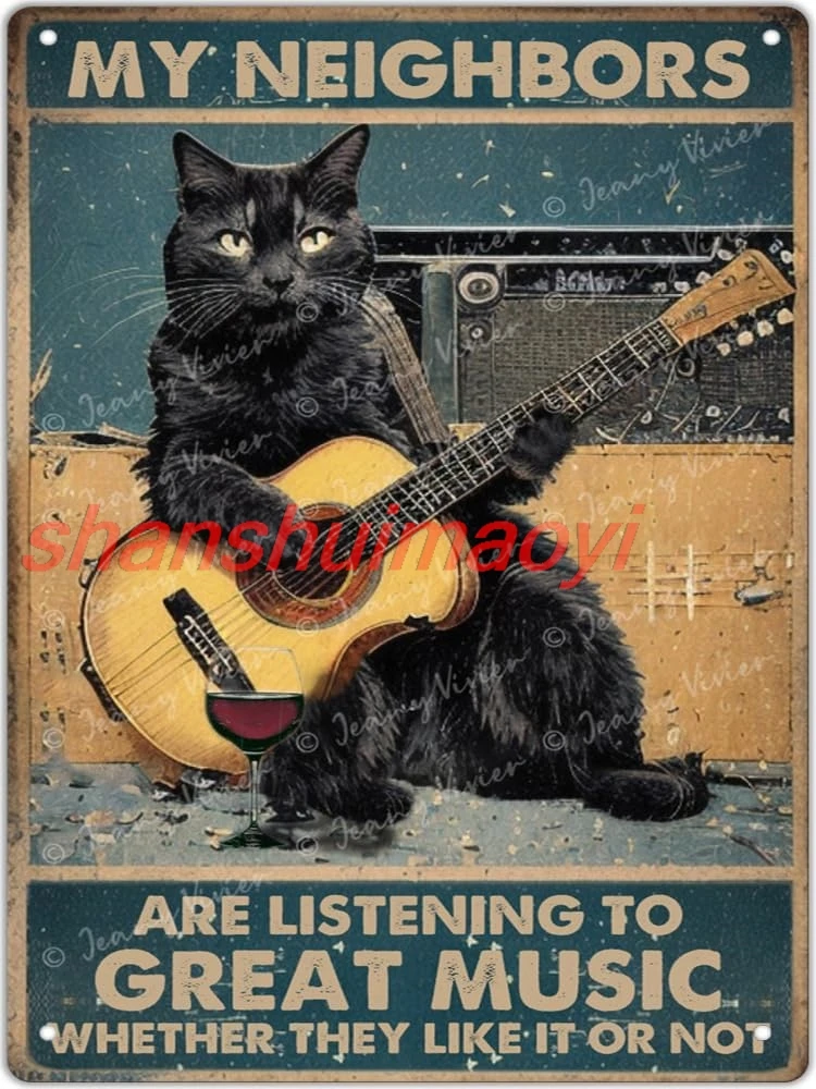 Zomyto Funny Cat Guitar Metal Signs Vintage Rock Music Wall Decor Man Cave Tin Sign Gym Pool Bar Bathroom Yard Garage Signs, My