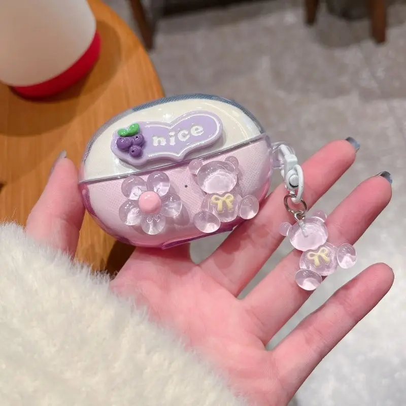 حافظة كرتونية شفافة لهاتف QCY Crossky C30 على شكل نجمة على شكل فراشة الدب سماعة غطاء ناعم QCY C30 صندوق سماعات فوندا مع سلسلة مفاتيح