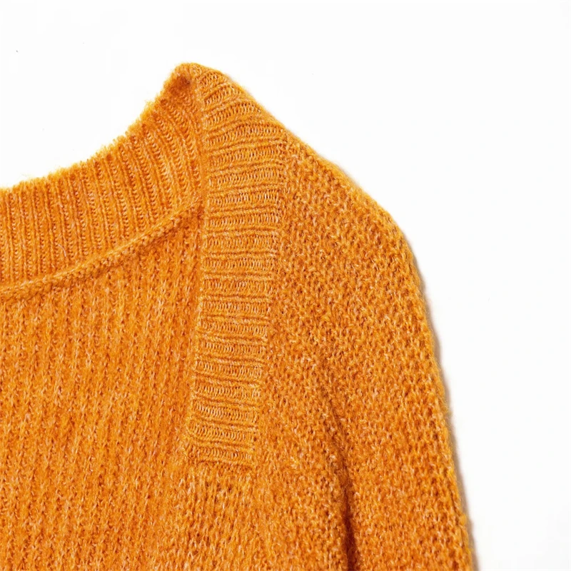 سترة نسائية محبوكة من الأمام باللون البرتقالي - سترة قصيرة بأكمام طويلة لفصل الخريف والشتاء #5